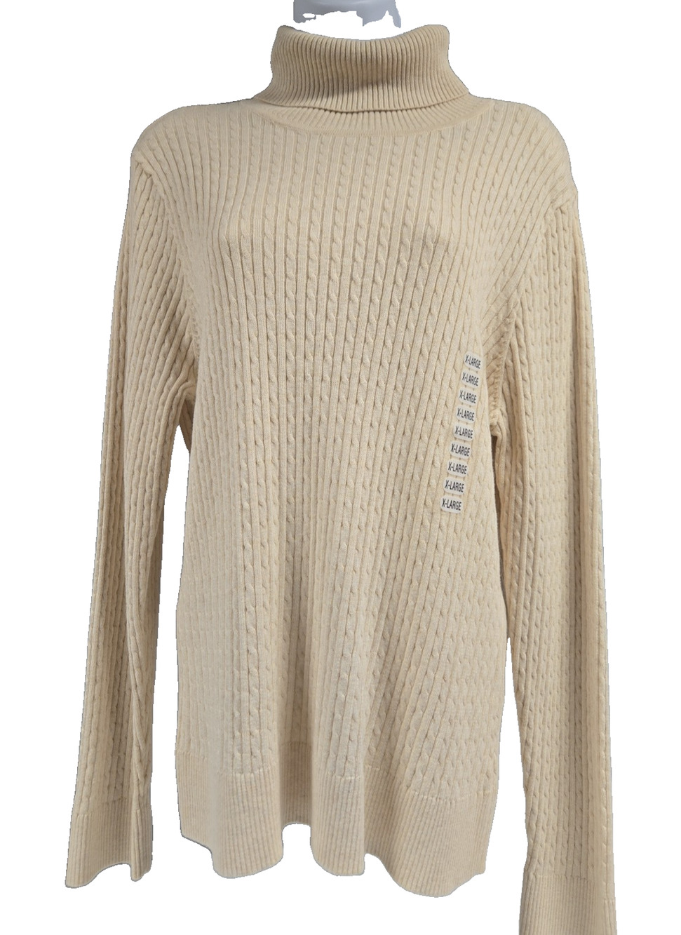 Jeanne Pierre Womens Cable Knit Sweater Beige High Mock Neck Size XL New